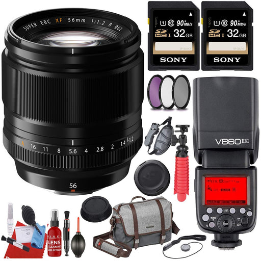 Fujifilm XF 56mm f/1.2 R Lens with Godox V860 Flash | Sony 64GB Cards | Filters &amp; More Essential Bundle