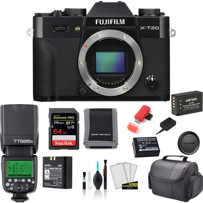 Fujifilm X-T20 Mirrorless Digital Camera (Body Only) with Godox TT685F Flash Essential Bundle