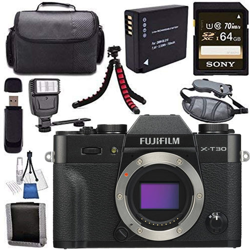 FUJIFILM X-T30 Mirrorless Digital Camera (Body Only, Black) with Sony 64GB Starter Bundle