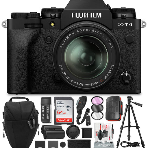 FUJIFILM X-T4 Mirrorless Digital Camera with 18-55mm Lens (Black) with 64GB Memory Card Essential Bundle