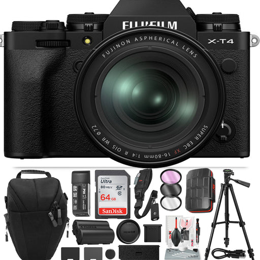 FUJIFILM X-T4 Mirrorless Digital Camera with 16-80mm Lens (Black) with 64GB Memory Card Essential Bundle