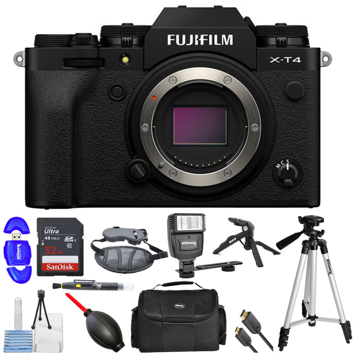 FUJIFILM X-T4 Mirrorless Digital Camera (Body Only, Black) with 32GB Memory Card Bundle