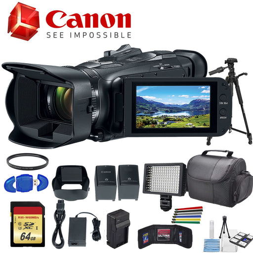 Canon VIXIA HF G50 4K Camcorder Kit with Extra Battery, UV Filter, Tripod, Padded Case, LED Light, 64GB Memory Card and More