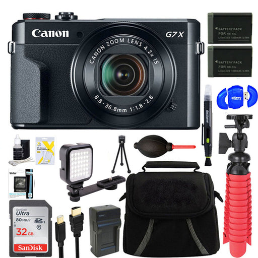 Canon PowerShot G7 X Mark II 20.1MP 4.2x Optical Zoom Digital Camera + Two-Pack NB-13L Spare Batteries + Accessory Bundle