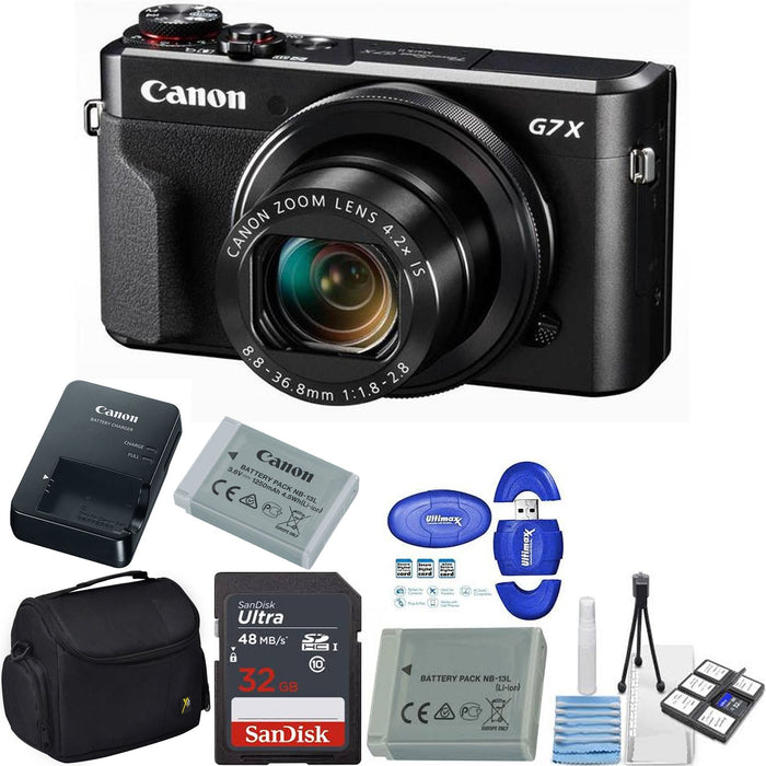 Canon PowerShot G7 X Mark II Digital Camera - 32GB SDXC Card, Camera Case, Cleaning Kit, Card Reader, Spare Battery, Table Top Tripod,