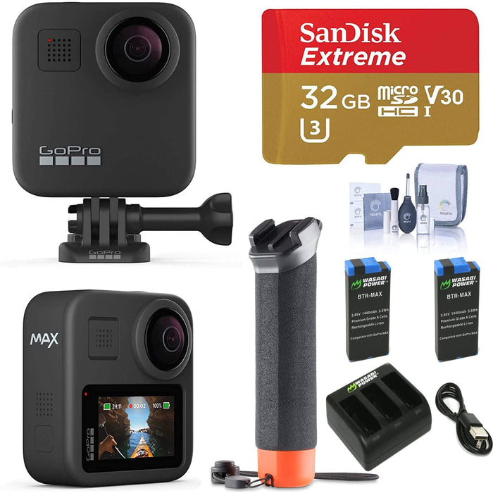 GoPro MAX 360 Action Camera Bundle with Hand Grip, Battery, 32GB microSD Card, Cleaning Kit