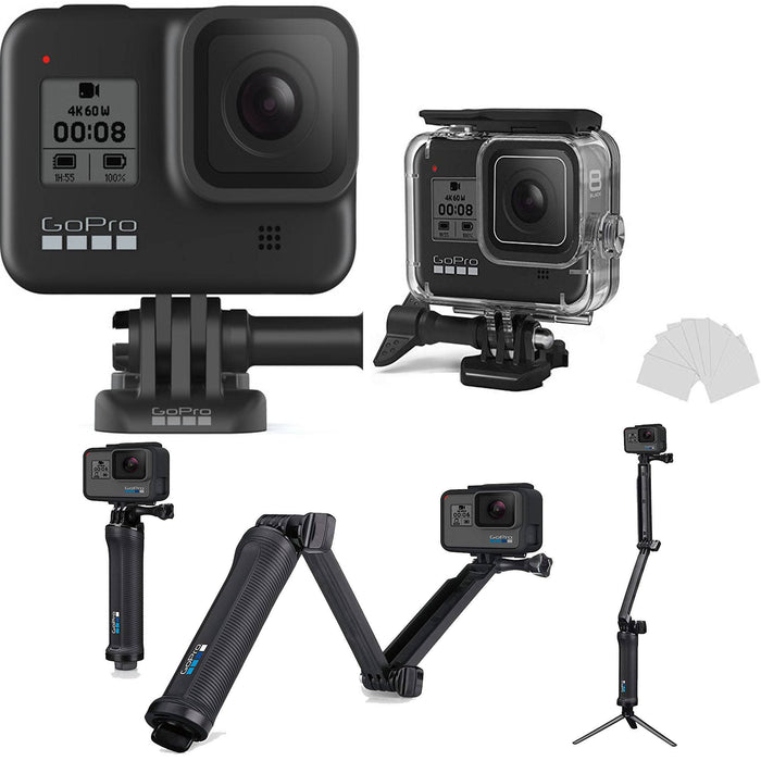 GoPro HERO8 Black w/ GoPro 3-Way Grip, Arm, Tripod &amp; Housing Case Diving Protective Housing Shell