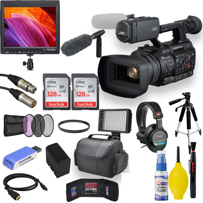 JVC GY-HC500U Handheld Connected Cam 1&quot; 4K Professional Camcorder with Field Monitor Mega Bundle