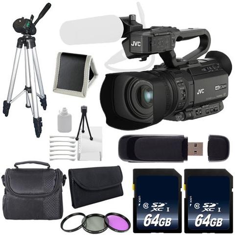 JVC GY-HM200 4KCAM COMPACT HANDHELD CAMCORDER +64GB MC+FULL SIZE TRIPOD+CASE+ 62MM 3 PIECE FILTER KIT+SD READER+MC WALLET+DELUXE BUNDLE