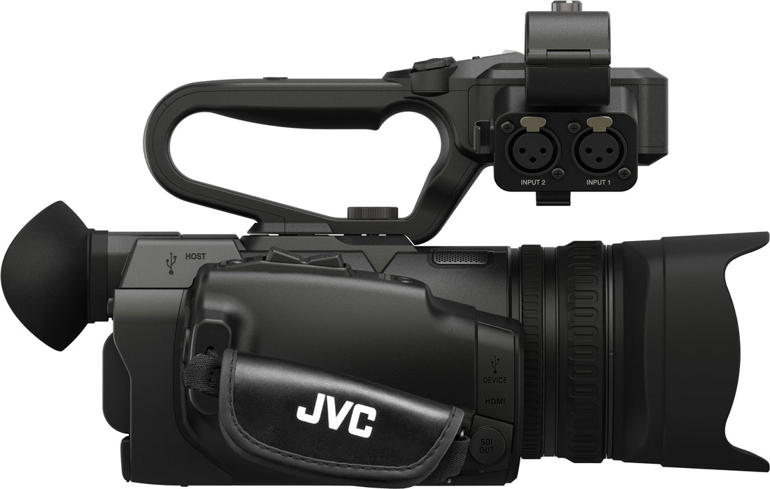 JVC GY-HM250 UHD 4K Streaming Camcorder with Built-in Lower-Thirds Graphics W/ XLR Microphone 64GB Card Hard Case LED Light Kit