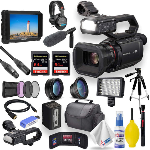 Panasonic HC-X2000 UHD 4K 3G-SDI/HDMI Pro Camcorder with 7&quot; 4K Monitor 2 x Sandisk Extreme Pro 64GB Cards Headphones Mega Bundle