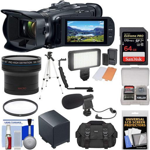 Canon Vixia HF G50 UHD 4K Camcorder (Black) with Fisheye Lens + 64GB Card + Battery + Video Light + Mic + Case + Tripod + Filter Kit