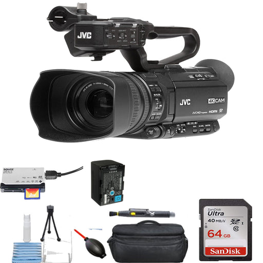 JVC GY-HM250 UHD 4K Streaming Camcorder with Built-in Lower-Thirds Graphics Starter Bundle