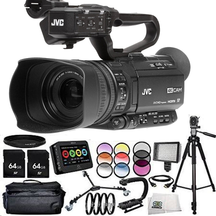 JVC GY-HM250 UHD 4K Streaming Camcorder with Built-in Lower-Thirds Graphics with - Atomos Ninja 2 Video Recorder Mega Bundle