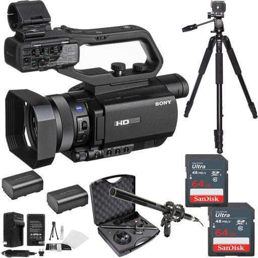 Sony HXR-MC88 Full HD Camcorder with 2x 64GB Sandisk MCs | Microphone Kit | 2x Spare Batteries &amp; AC/DC Charger | Tripod Bundle