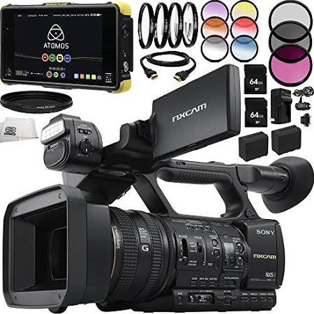 Sony HXR-NX5R NXCAM Professional Camcorder 13pc Accessory Bundle - Includes Atomos Shogun Flame + Includes 2x 64GB SD Memory Cards + 2 Replacement