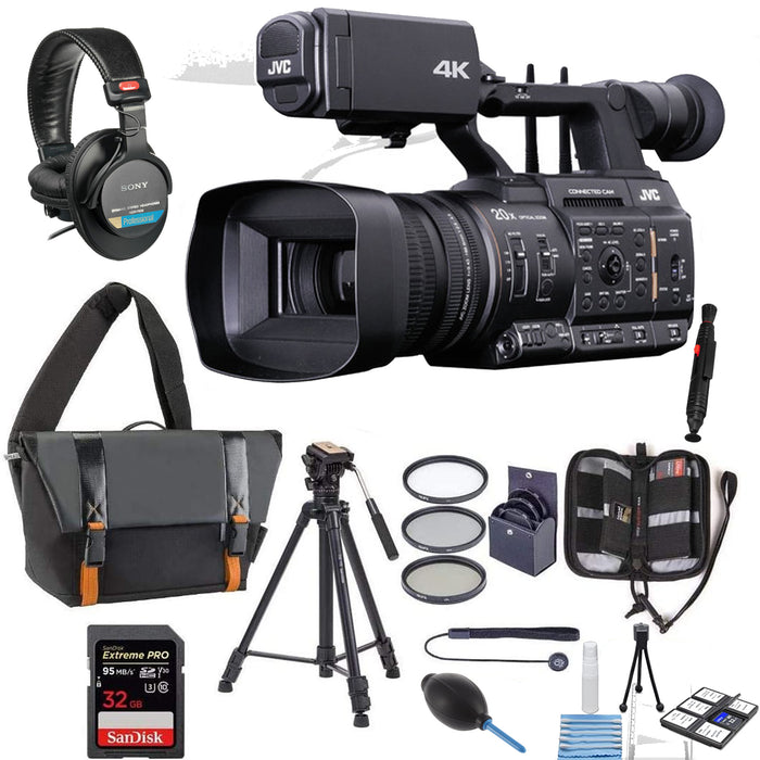 JVC GY-HC550 HandheldConnected Cam1&quot; 4K Broadcast Camcorder with 72'' Tripod, Headphones, Camcorder Bag, 32GB Sandisk ExtremePro Bundle