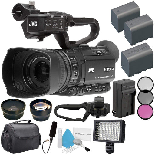 JVC GY-HM180 Ultra HD 4K Camcorder |BNV-F823 Battery | AC/DC Charger | 62mm Wide Angle Lens | 62mm Filter | JVC QAN0067-003 Microphone Bundle