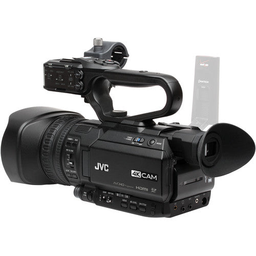 JVC GY-HM200U/250 Ultra 4K HD 4KCAM Professional Camcorder &amp; Top Handle Audio Unit with XLR Microphone 128GB Card Battery Case LED Video Light Kit