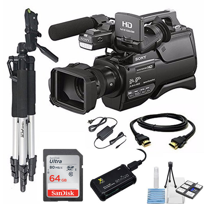 Sony HXR-MC2500 HXRMC2500 Shoulder Mount AVCHD Camcorder with 3-Inch LCD (Black) Sandisk 64GB High Speed 10 UHS-3 Memory Card Accessory Bundle