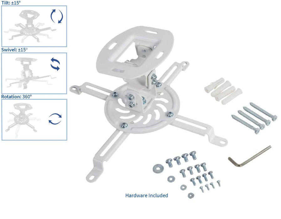 VIVO Universal Adjustable White Ceiling Projector/Projection Mount Extending Arms Mounting Bracket (MOUNT-VP01W)