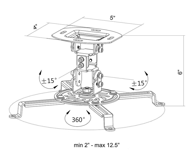 VIVO Universal Adjustable White Ceiling Projector/Projection Mount Extending Arms Mounting Bracket (MOUNT-VP01W)