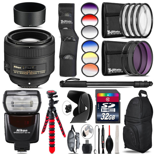 Nikon AF-S 85mm NIKKOR f/1.8G Lens Nikon SB-700 AF Speedlight - 32GB Accessory Kit