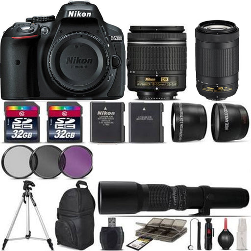 Nikon D5300/D5600 DSLR Camera + 18-55mm AF-P Lens +70-300MM VR + 500mm DELUXE KIT