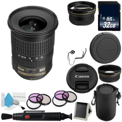 Nikon AF-S DX NIKKOR 10-24mm f/3.5-4.5G ED Lens Accessory Bundle + Deluxe Lens Pouch + Filter Kit + Cleaning Kit + Microfiber