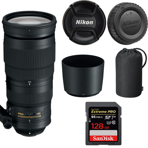 Nikon AF-S NIKKOR 200-500mm f/5.6E ED VR Lens with Sandisk 64GB Memory Card