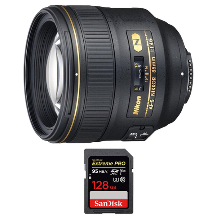 Nikon AF-S NIKKOR 85mm f/1.4G Lens W/ Extreme Pro 128 GB