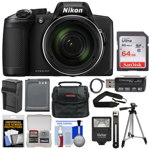 Nikon COOLPIX B600 Digital Camera (Black) with 64GB Card | Battery &amp; Charger | Case | Flash | Tripod | Kit