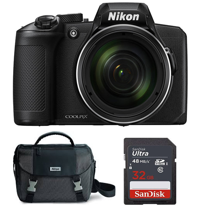 Nikon COOLPIX B600 Digital Camera (Black) with Nikon Carrying Case &amp; Sandisk 32GB Memory Card Package