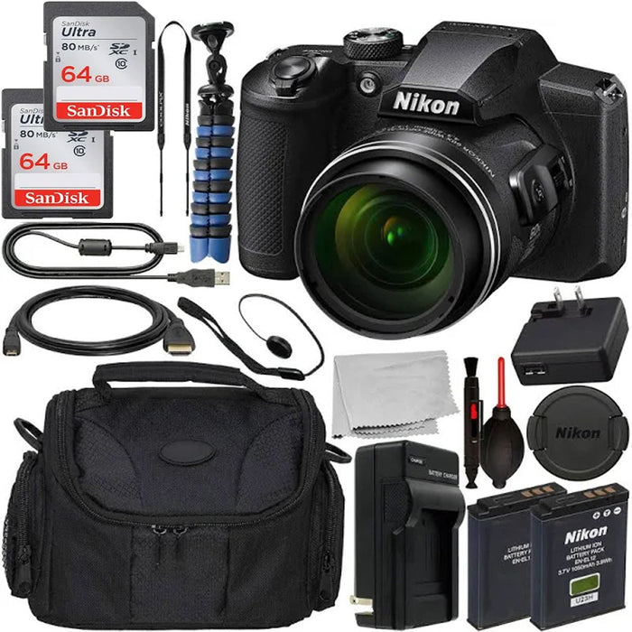 Nikon COOLPIX B600 Digital Camera (Black) with 2X 64GB Memory Cards Essential Bundle