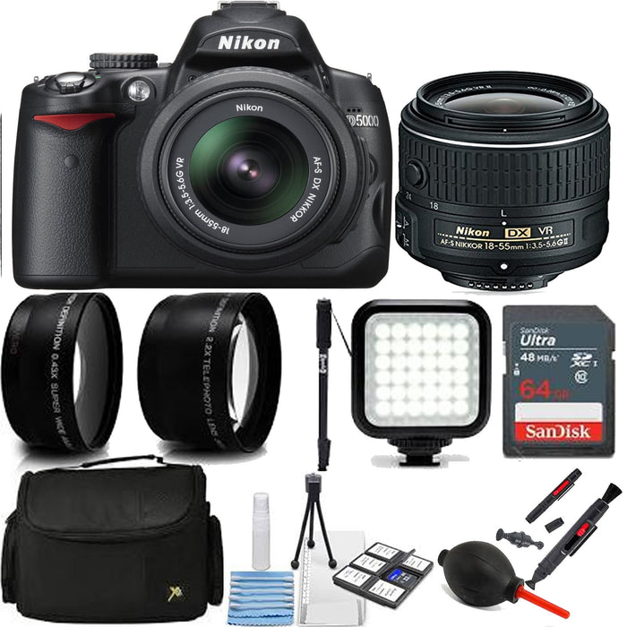 Nikon D5000/D5600 Digital SLR Camera Kit with 18-55mm VR + 64GB MC + Additional Accessories Bundle