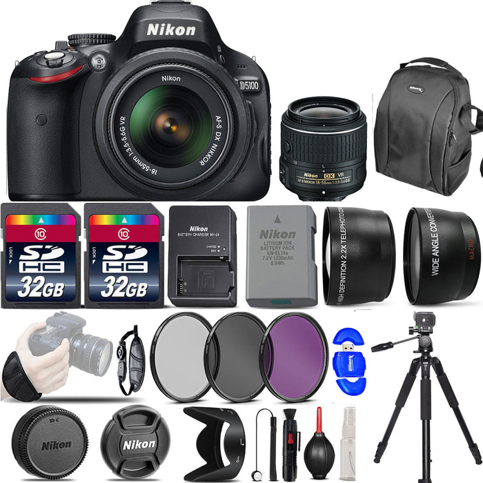 Nikon D5100/D5600 Digital SLR Camera With 18-55mm f/3.5-5.6G VR Lens + 64GB -Great Saving Full Kit