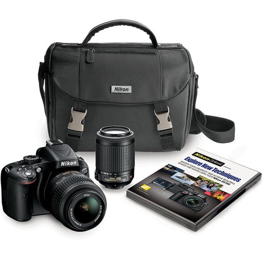 Nikon D5100/D5600 DSLR Camera with 18-55mm Lens & Nikon 55-200mm Lenses | Nikon Case | Nikon School DVD Package