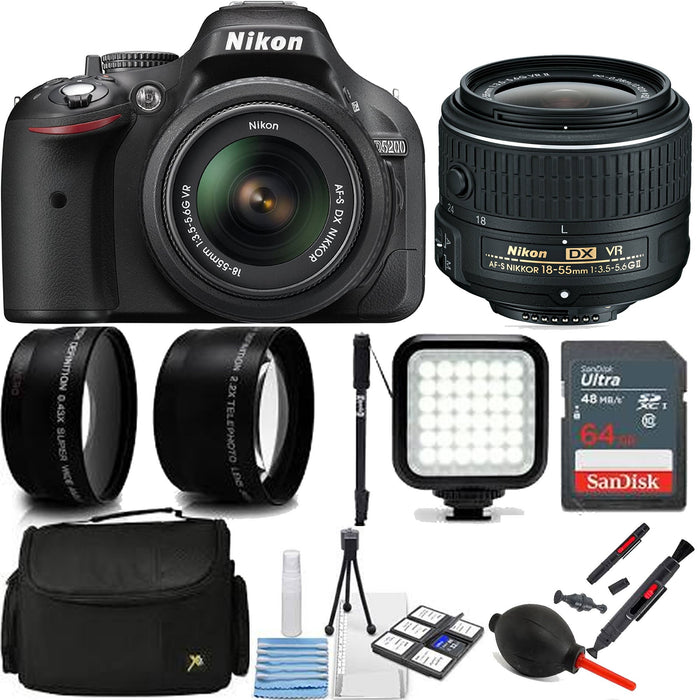 Nikon D5200/D5600 DSLR Camera with 18-55mm VR Lens (Black) With Sandisk 64GB | Monopod | Case &amp; More Bundle