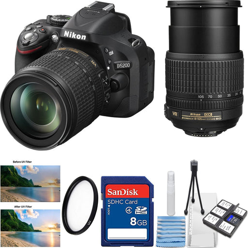 Nikon D5200/D5600 Digital SLR Camera with 18-105mm Lens (Black) with Sandisk 8GB Memory Card | UV Filter |Cleaning Kit