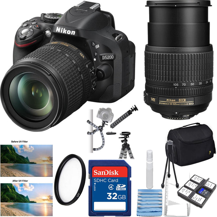 Nikon D5200/D5600 Digital SLR Camera with 18-105mm Lens (Black) with Sandisk 32GB |Spider Tripod | UV Filter &amp; Cleaning Kit