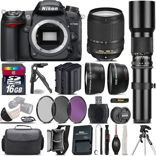 Nikon D7000/D7500 DSLR Camera with 18-140mm VR Lens &amp; 500mm Preset Lens Deluxe Bundle