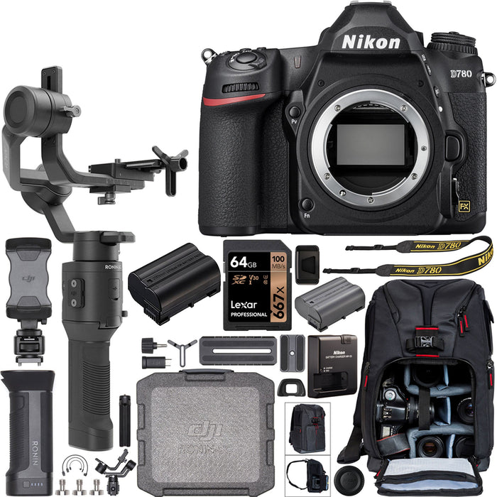 Nikon D780 DSLR Camera (Body Only) Bundle With DJI Ronin-SC 3-Axis Gimbal Filmmaker's Kit