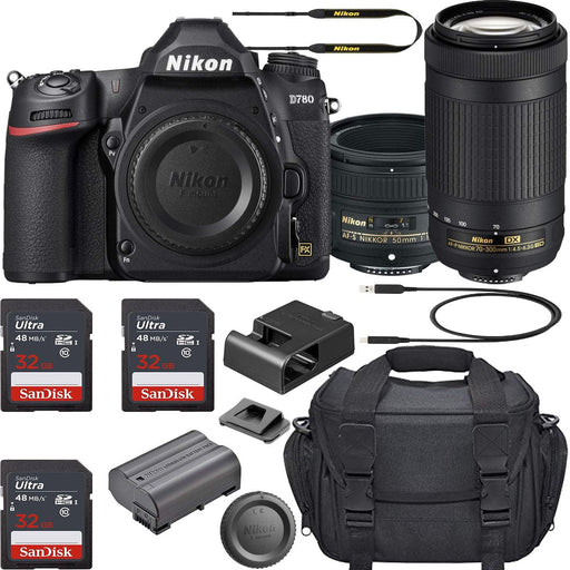 Nikon D780 DSLR Camera with AF-S NIKKOR 50mm f/1.8G Lens &amp; 70-300mm ED Lens | 3 Memory Card Bundle