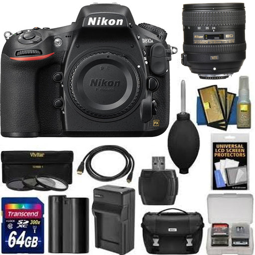 Nikon D810A DSLR Camera with 24-85mm VR Lens | 64GB Card | Battery | Charger | Case | 3 Filters | Kit