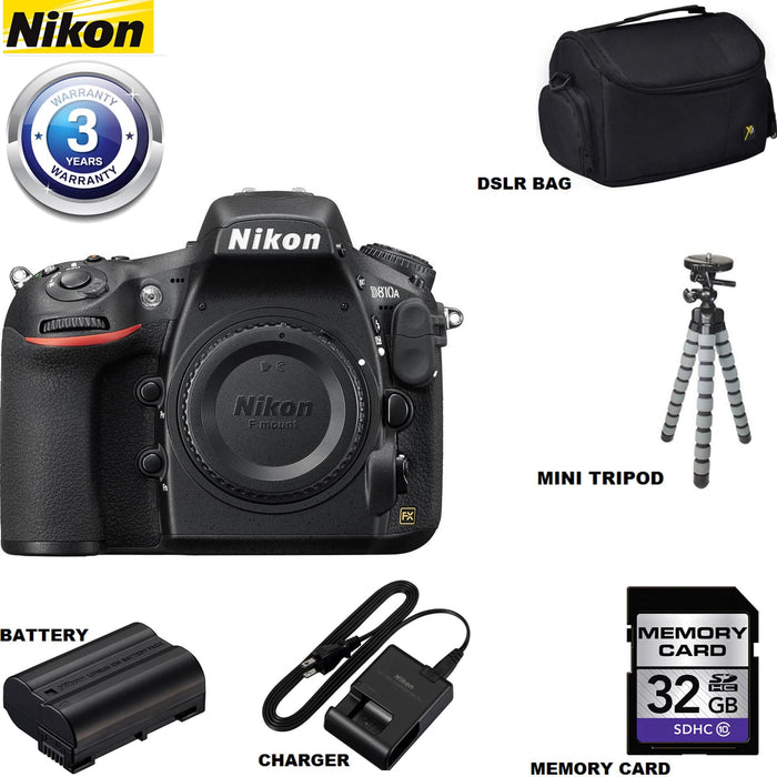 Nikon D810A DSLR Camera (Body Only) with Sandisk 32GB | Flexible Tripod &amp; Case Bundle