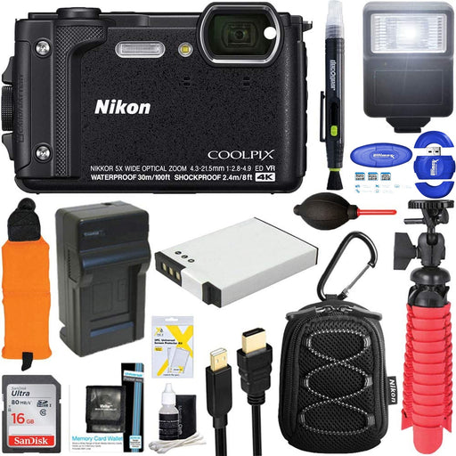 Nikon COOLPIX W300 Digital Camera (Black) with 16GB Memory &amp; Flash Deluxe Accessory Bundle