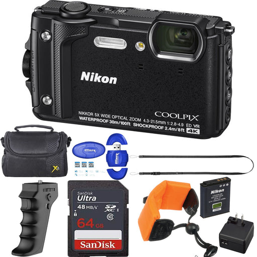 Nikon COOLPIX W300 Digital Camera (Black) with Sandisk 64GB Essential Package