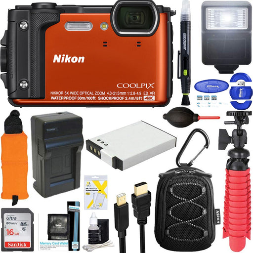 Nikon COOLPIX W300 Digital Camera (Orange/Mix Colors) with Sandisk 16GB Memory & Flash Deluxe Accessory Bundle