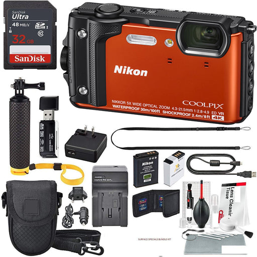 Nikon COOLPIX W300 Digital Camera (Orange/Mix Colors) with 32GB Case Floating Grip Battery Cleaning Kit More