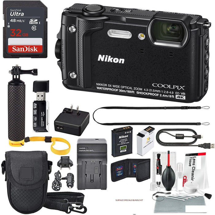 Nikon COOLPIX W300 Digital Camera (Black) with Adventure Bundle 32GB + Case + Floating Grip +Battery + Cleaning Kit + More